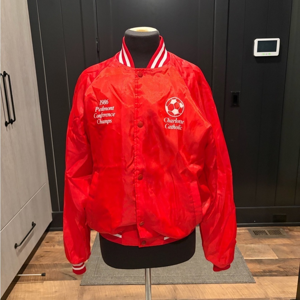 Vintage 1986 State Champions Satin Bomber Jacket Red Varsity Snap Jacket